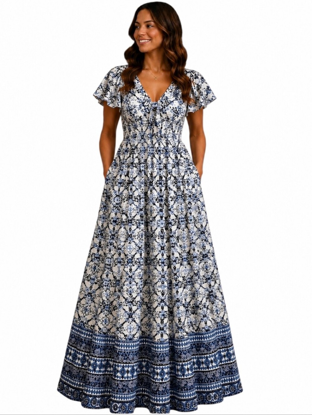 Taylor Blue & White Maxi Dress – NWT – Size 4 – Stunning Feminine Maxi